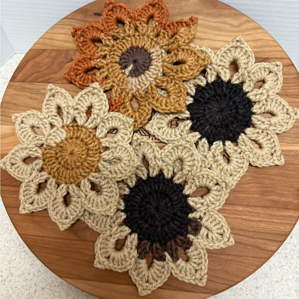 Handmade Crochet Sunflower Coasters  set of 4